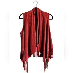 Fringed Red Suede Feel Vest